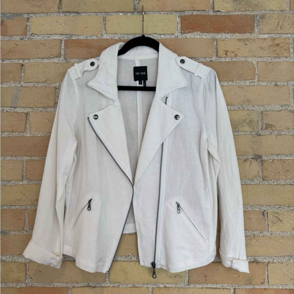 NIC & ZOE White Linen Moto Jacket